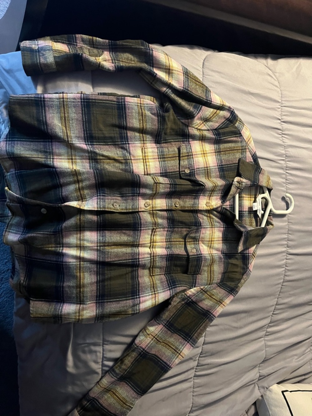 Old Navy Plaid Boyfriend Shirt in Black, Pink, Yellow